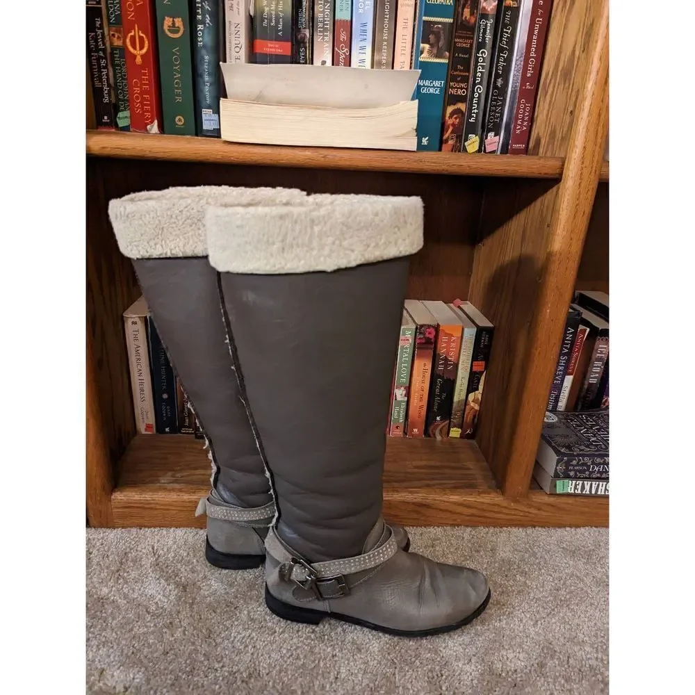 VERA gomma tall fleece lined grey leather tall boot sz 39